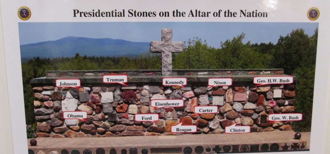 Presidential Stones on the Altar of the Nation at the Cathedral of the Pines