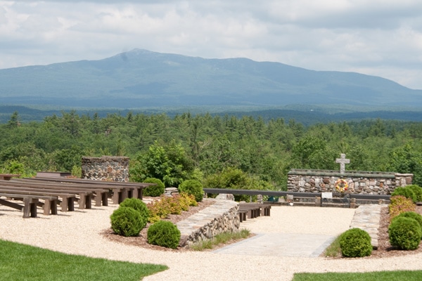 Cathedral of the Pines, outdoors with Mt. Monadnock in the background