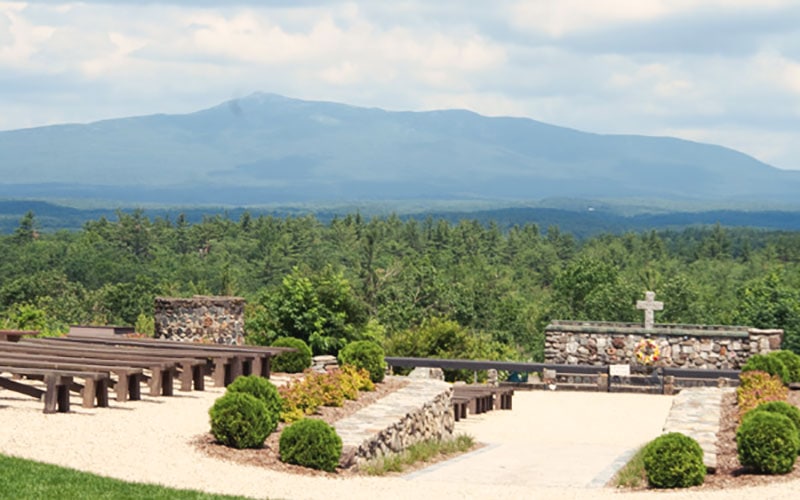 Ourdoor altar at Cathedral of the Pines overlooking Mount Monadnock