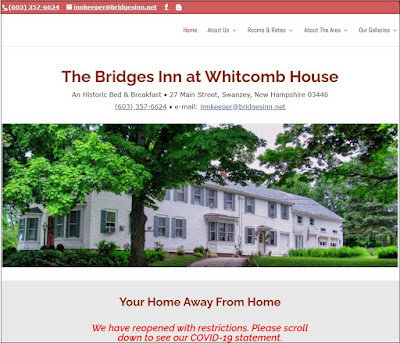 Part of the home page screen dump of the Bridges Inn home page, showing a photo of the inn