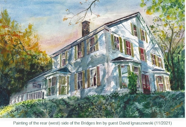 Painnting of the back (west) of the Bridges Inn by David Ignaszewski