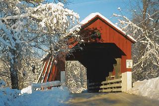 Covered Bridge with snowy surroundings